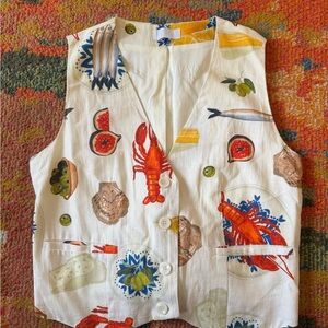 Lobster Print Sleeveless Vest - White and Red